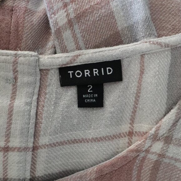 Torrid Womens Pink Sz 2 Abbey Plaid Buttoned Woven Short Sleeve Pullover Blouse - Picture 10 of 13